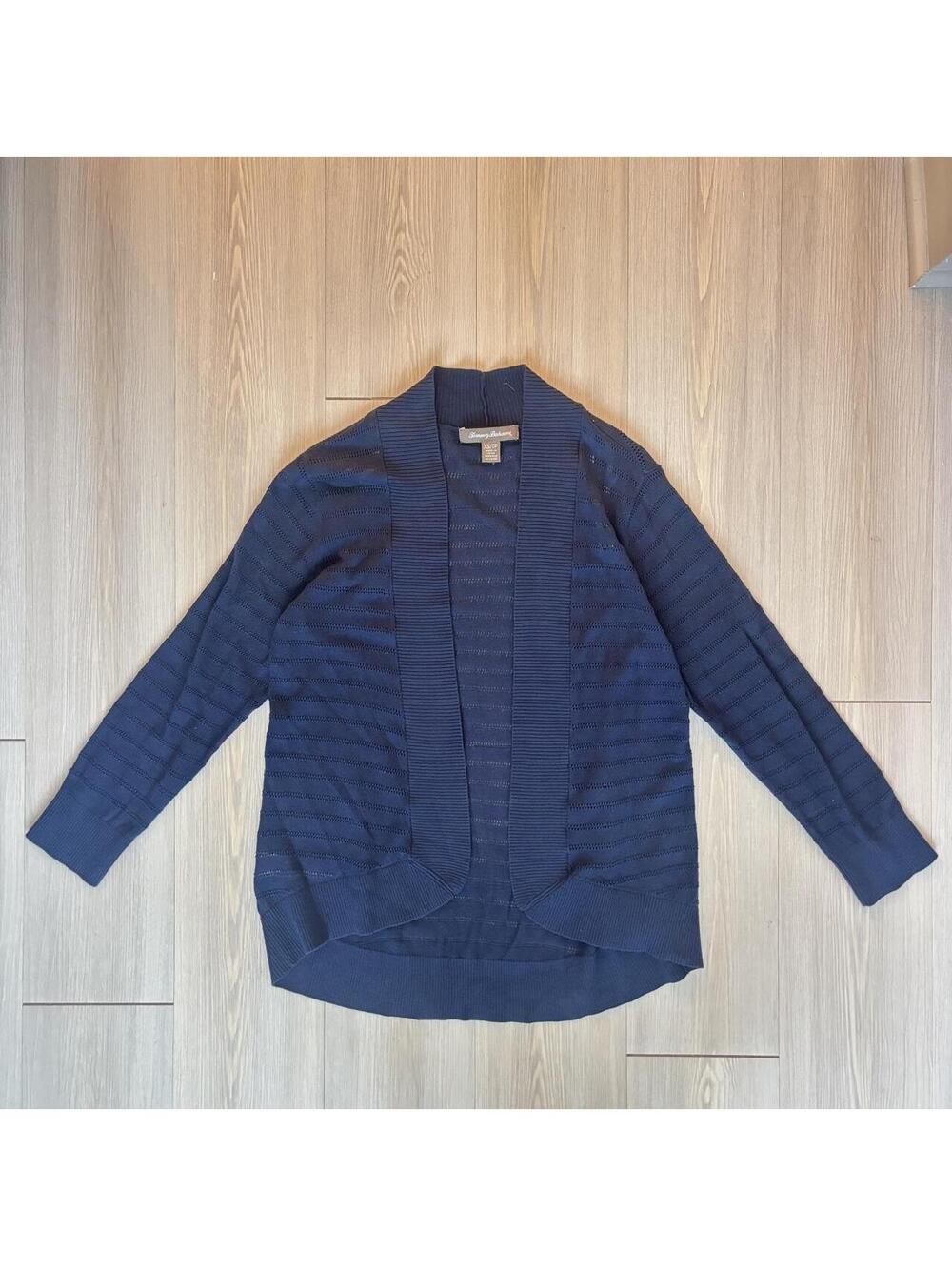 Tommy Bahama Malia Stripe Open Front Cardigan Sweater Navy Blue Womens XS